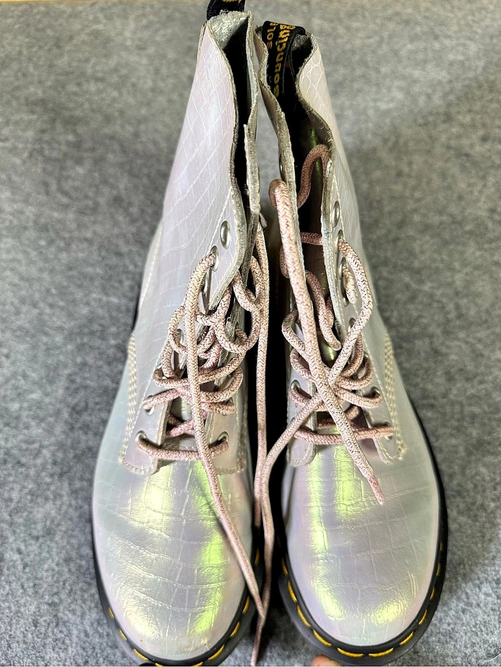 Dr. Martens 1460 Pascal Iridescent Croc Boots Pink & White US 8